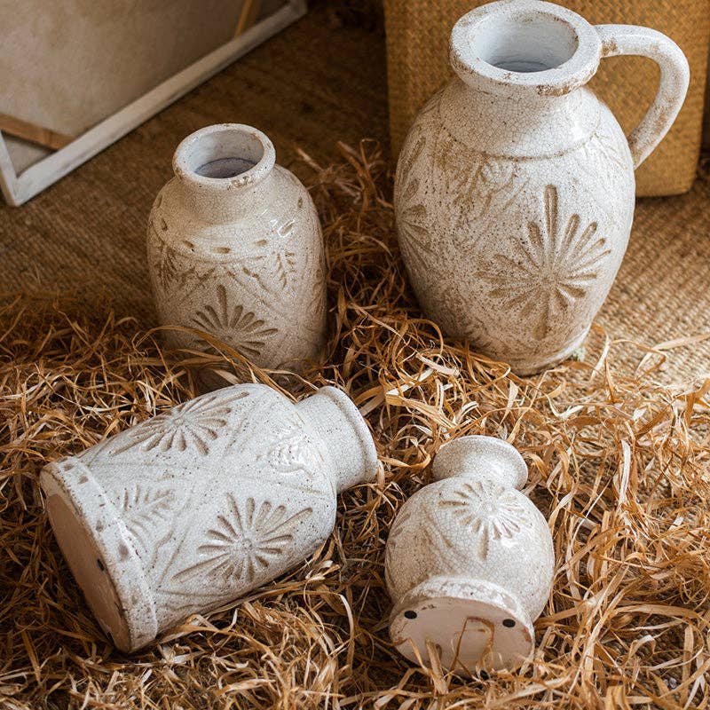 Carved Floral Vase in White - HER Home Design Boutique